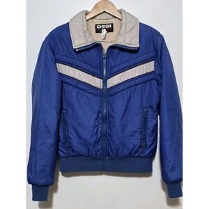 Vintage Ossi Ski Jacket Mens Lrg Blue Retro Puffer Nylon‎ Winter 80s Snow